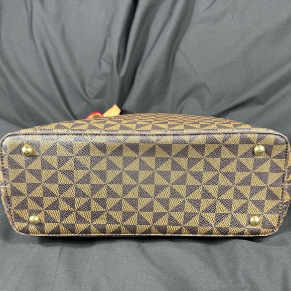 Elim & Paul Tan with Cream Square Patterned Tote Purse - Like New - Picture 5 of 16